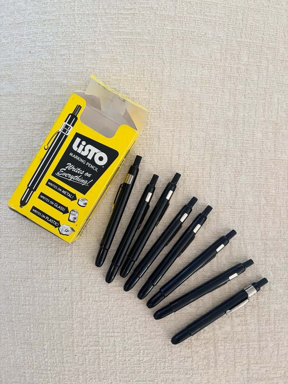 Listo 1620 Black Marking Pencils Box of 8 Grease Wax Pencils Pilot Pens